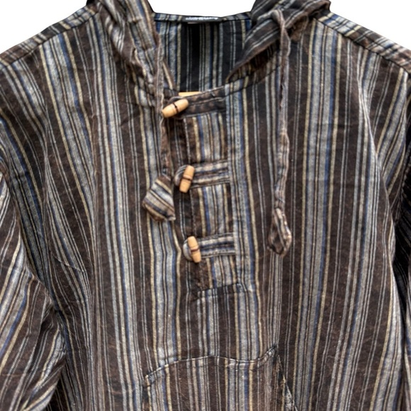 SHOP Therapy Mens Striped Wooden toggles Hoodie, Shirt L Grunge Goth Streetwear - Picture 4 of 9